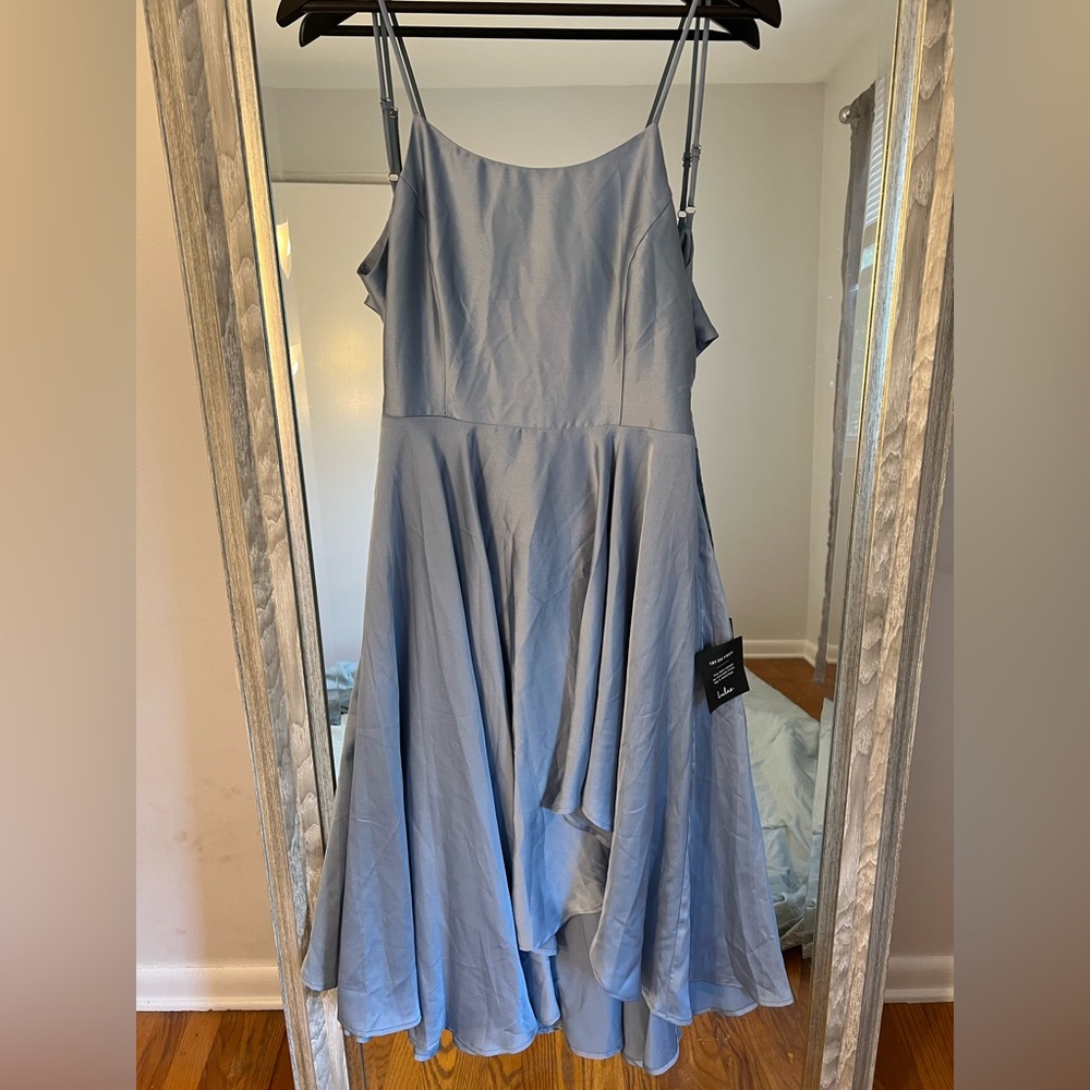 Lulus Days Like Today Satin Asymmetrical Tie-Back Midi Dress - Size M